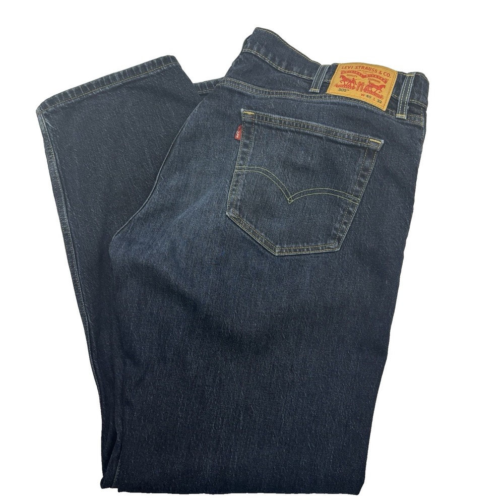 Levi's 505 Regular Fit Jeans 40x32 Straight Leg Zip Fly Classic Denim Dark Blue